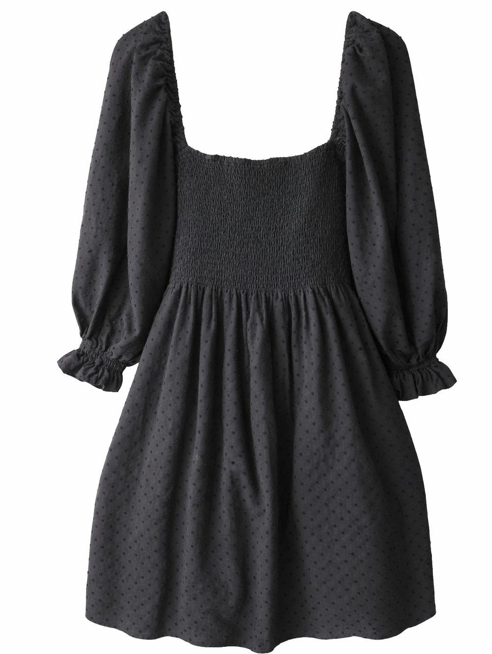 Kourt Portia Mini Dress Black Smocked Puff Sleeve Size M Cottagecore Boho - Picture 2 of 8
